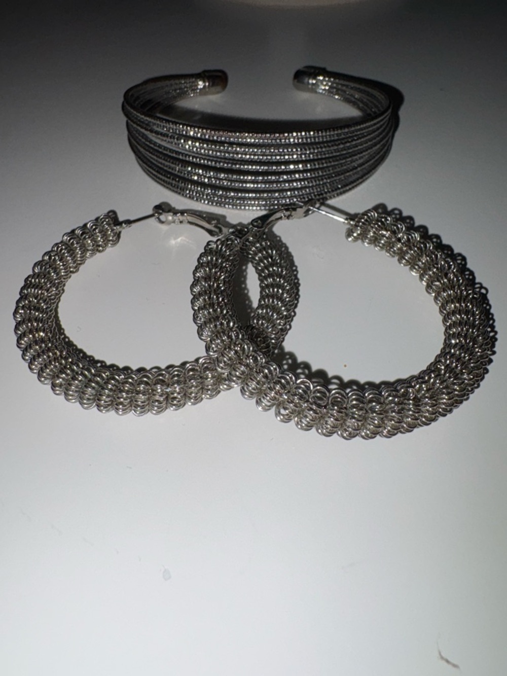 Silver Textured Hoop Earrings - Women Jewelry - Picture 3 of 3